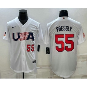 Men's USA Baseball #55 Ryan Pressly Number 2023 White World Baseball Classic Stitched Jerseys