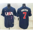 Mens USA Baseball #7 Tim Anderson Number 2023 Navy World Baseball Classic Stitched Jersey