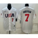 Mens USA Baseball #7 Tim Anderson Number 2023 White World Baseball Classic Stitched Jersey