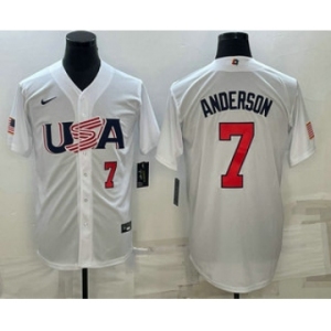 Mens USA Baseball #7 Tim Anderson Number 2023 White World Baseball Classic Stitched Jersey