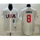 Men's USA Baseball #8 Trea Turner Number 2023 White World Baseball Classic Stitched Jersey