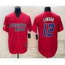 Men's Puerto Rico Baseball #12 Francisco Lindor 2023 Red World Baseball Classic Stitched Jerseys