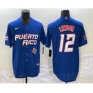 Men's Puerto Rico Baseball #12 Francisco Lindor 2023 Royal World Classic Stitched Jersey