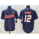 Men's Puerto Rico Baseball #12 Francisco Lindor Navy 2023 World Baseball Classic Stitched Jersey