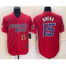 Men's Puerto Rico Baseball #15 Emmanuel Rivera Number 2023 Red World Classic With Patch Stitched Jerseys