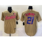 Men's Puerto Rico Baseball #21 Roberto Clemente Tan 2023 World Baseball Classic Stitched Jersey