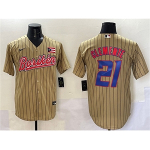Men's Puerto Rico Baseball #21 Roberto Clemente Tan 2023 World Baseball Classic Stitched Jersey