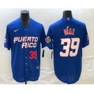 Men's Puerto Rico Baseball #39 Edwin Diaz Number 2023 Blue World Baseball Classic Stitched Jerseys