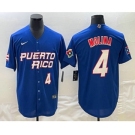 Men's Puerto Rico Baseball #4 Yadier Molina Number 2023 Blue World Baseball Classic Stitched Jersey