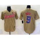Men's Puerto Rico Baseball #9 Javier Baez Tan 2023 World Baseball Classic Stitched Jersey