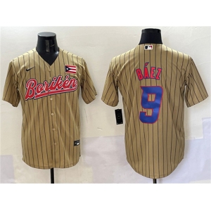 Men's Puerto Rico Baseball #9 Javier Baez Tan 2023 World Baseball Classic Stitched Jersey