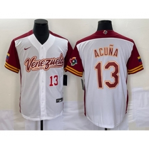 Men's Venezuela Baseball #13 Ronald Acuna Jr Number 2023 White Red World Classic Stitched Jersey