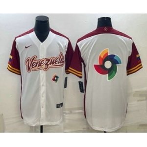 Men's Venezuela Baseball 2023 White World Big Logo With Patch Classic Stitched Jersey