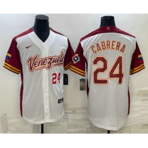 Mens Venezuela Baseball #24 Miguel Cabrera Number 2023 White World Classic Stitched Jersey