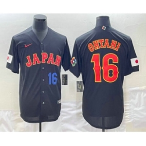 Men's Japan Baseball #16 Shohei Ohtani Number 2023 Black World Classic Stitched Jersey1