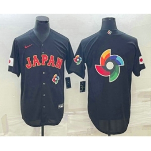 Men's Japan Baseball 2023 Black World Big Logo With Patch Classic Stitched Jerseys