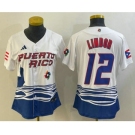 Women's Puerto Rico Baseball #12 Francisco Lindor 2023 White World Classic Stitched Jerseys