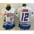 Women's Puerto Rico Baseball #12 Francisco Lindor Number 2023 White World Classic Stitched Jersey