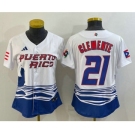 Women's Puerto Rico Baseball #21 Roberto Clemente 2023 White World Classic Stitched Jerseys