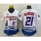 Women's Puerto Rico Baseball #21 Roberto Clemente Number 2023 White World Classic Stitched Jerseys