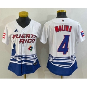 Women's Puerto Rico Baseball #4 Yadier Molina 2023 Red World Classic Stitched Jersey
