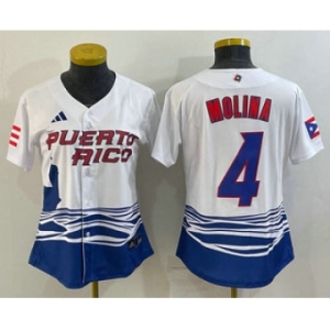 Women's Puerto Rico Baseball #4 Yadier Molina 2023 Red World Classic Stitched Jerseys
