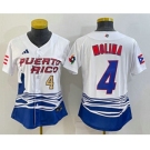 Women's Puerto Rico Baseball #4 Yadier Molina Number 2023 Red World Classic Stitched Jersey