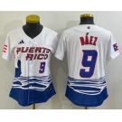 Women's Puerto Rico Baseball #9 Javier Baez Number White 2023 World Baseball Classic Stitched Jersey