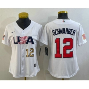 Women's USA Baseball #12 Kyle Schwarber Number 2023 White World Classic Stitched Jerseys