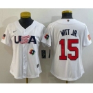 Women's USA Baseball #15 Bobby Witt Jr 2023 White World Classic Replica Stitched Jersey