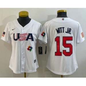 Women's USA Baseball #15 Bobby Witt Jr 2023 White World Classic Replica Stitched Jersey