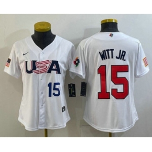 Womens USA Baseball #15 Bobby Witt Jr Number 2023 White World Classic Replica Stitched Jersey