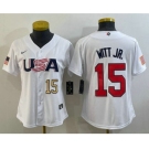 Women's USA Baseball #15 Bobby Witt Jr Number 2023 White World Classic Replica Stitched Jerseys