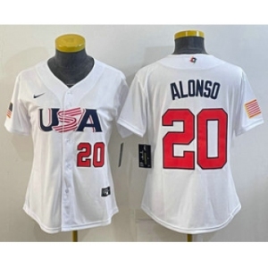 Women's USA Baseball #20 Pete Alonso Number 2023 White World Classic Stitched Jersey