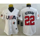 Women's USA Baseball #22 Clayton Kershaw 2023 White World Classic Stitched Jerseys