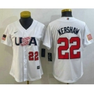 Women's USA Baseball #22 Clayton Kershaw Number 2023 White World Classic Stitched Jerseys