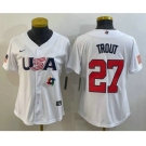 Women's USA Baseball #27 Mike Trout 2023 White World Classic Replica Stitched Jersey