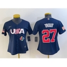 Women's USA Baseball #27 Mike Trout Number 2023 Navy World Classic Stitched Jersey2