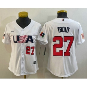 Women's USA Baseball #27 Mike Trout Number 2023 White World Classic Replica Stitched Jersey