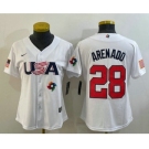 Women's USA Baseball #28 Nolan Arenado 2023 White World Classic Replica Stitched Jersey