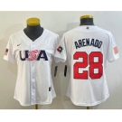 Women's USA Baseball #28 Nolan Arenado 2023 White World Classic Replica Stitched Jerseys