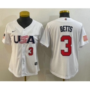 Women's USA Baseball #3 Mookie Betts Number 2023 White World Classic Replica Stitched