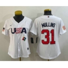 Women's USA Baseball #31 Cedric Mullins 2023 White World Classic Stitched Jerseys