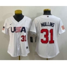 Women's USA Baseball #31 Cedric Mullins Number 2023 White World Classic Stitched Jersey