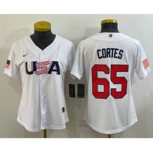 Women's USA Baseball #65 Nestor Cortes 2023 White World Classic Stitched Jersey