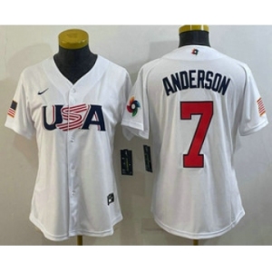 Women's USA Baseball #7 Tim Anderson 2023 White World Classic Stitched Jersey