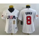 Women's USA Baseball #8 Trea Turner Number 2023 White World Classic Stitched Jersey