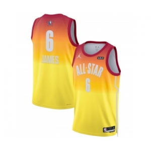 Men's 2023 All-Star #6 LeBron James Orange Game Swingman Stitched Basketball Jersey