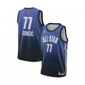 Men's 2023 All-Star #77 Luka Doncic Blue Game Swingman Stitched Basketball Jersey