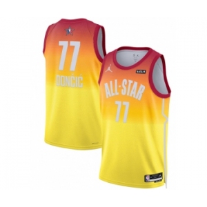 Men's 2023 All-Star #77 Luka Doncic Orange Game Swingman Stitched Basketball Jersey